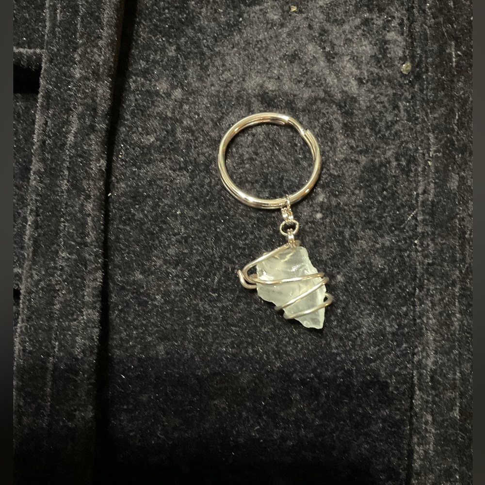 Sea Glass Pendant Keychain in clear white Handcrafted Great for gifting!!